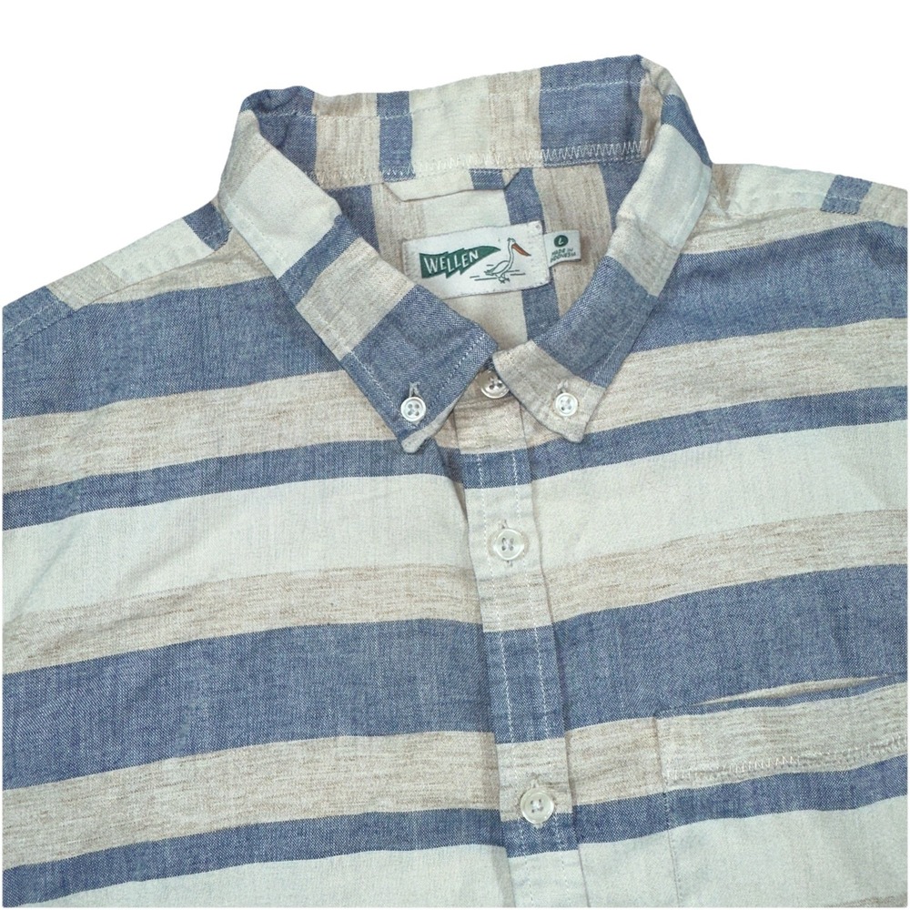 Wellen Button Down Shirt mens Large Striped Casual Linen Blend Beach Vacation